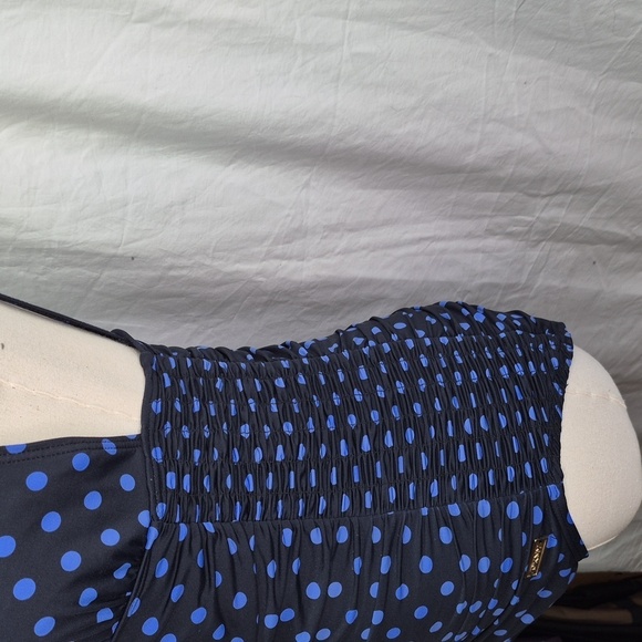 DKNY One Piece Swimsuit Black/Blue Polka Dot Side Ruching V Neck Swimwear Sz 10 - Picture 4 of 15